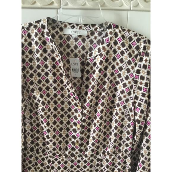 LOFT Geo Split Neck Flare Dress New Womens Size 2 - Picture 4 of 9